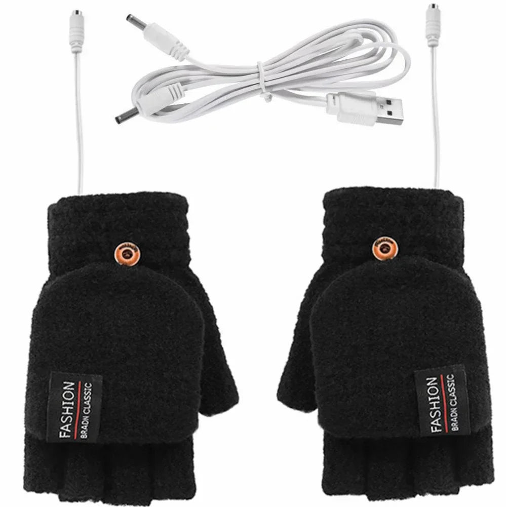 Heated Gloves Fingerless Knit USB Rechargeable 3 Heat Levels