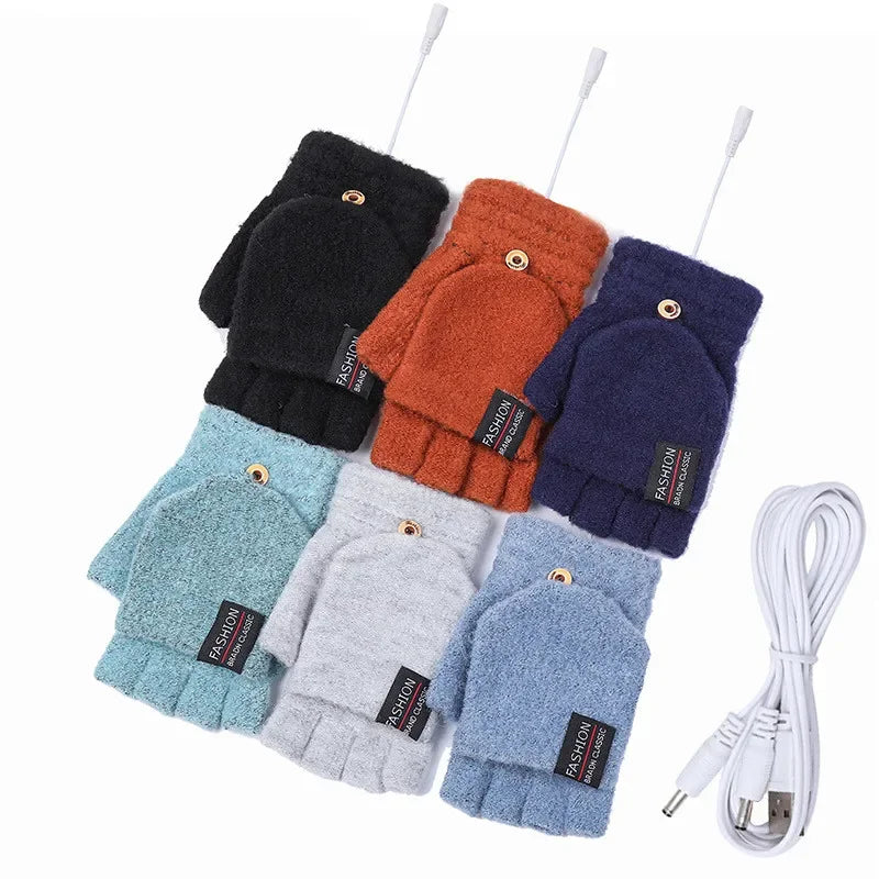 Heated Gloves Fingerless Knit USB Rechargeable 3 Heat Levels