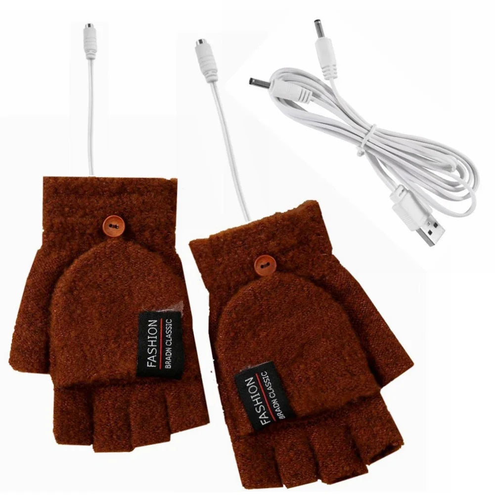 Heated Gloves Fingerless Knit USB Rechargeable 3 Heat Levels