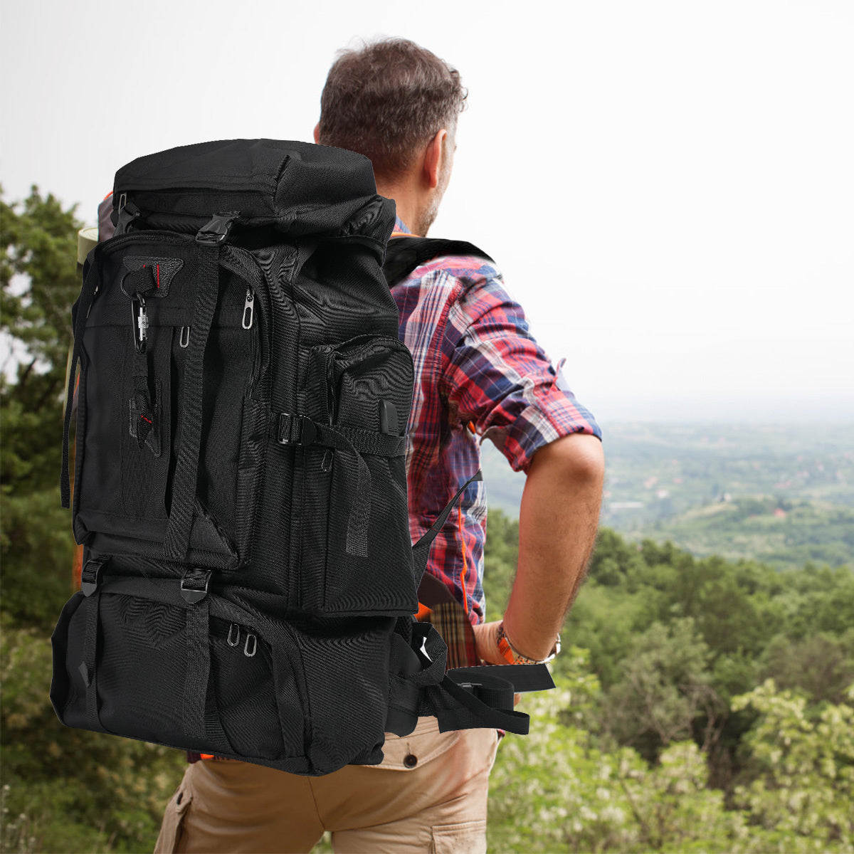 Hiking Backpack 80L Water-Repellent Nylon Padded Back & Adjustable Straps
