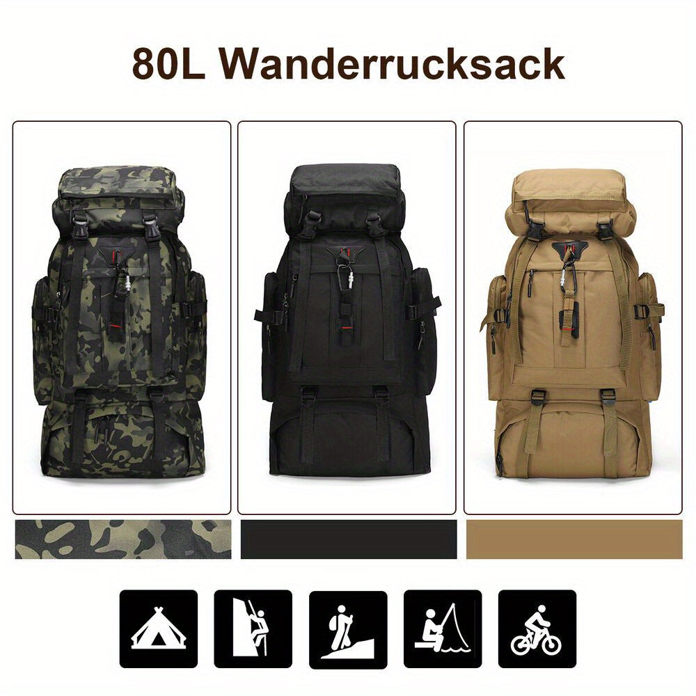 Hiking Backpack 80L Water-Repellent Nylon Padded Back & Adjustable Straps
