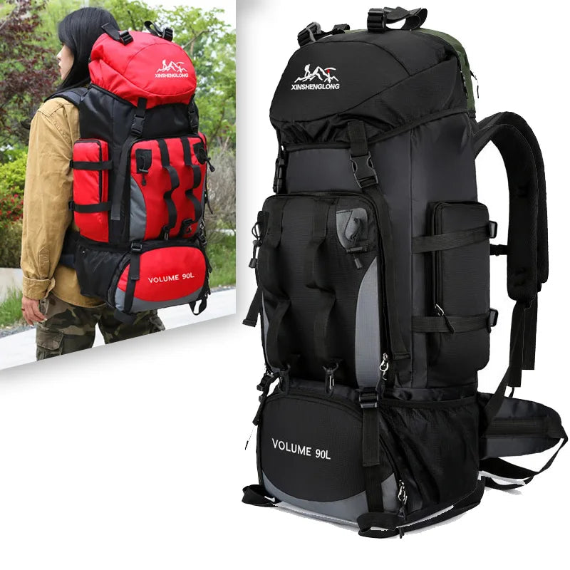 Hiking Backpack 90 L Waterproof Nylon Lightweight Padded Straps