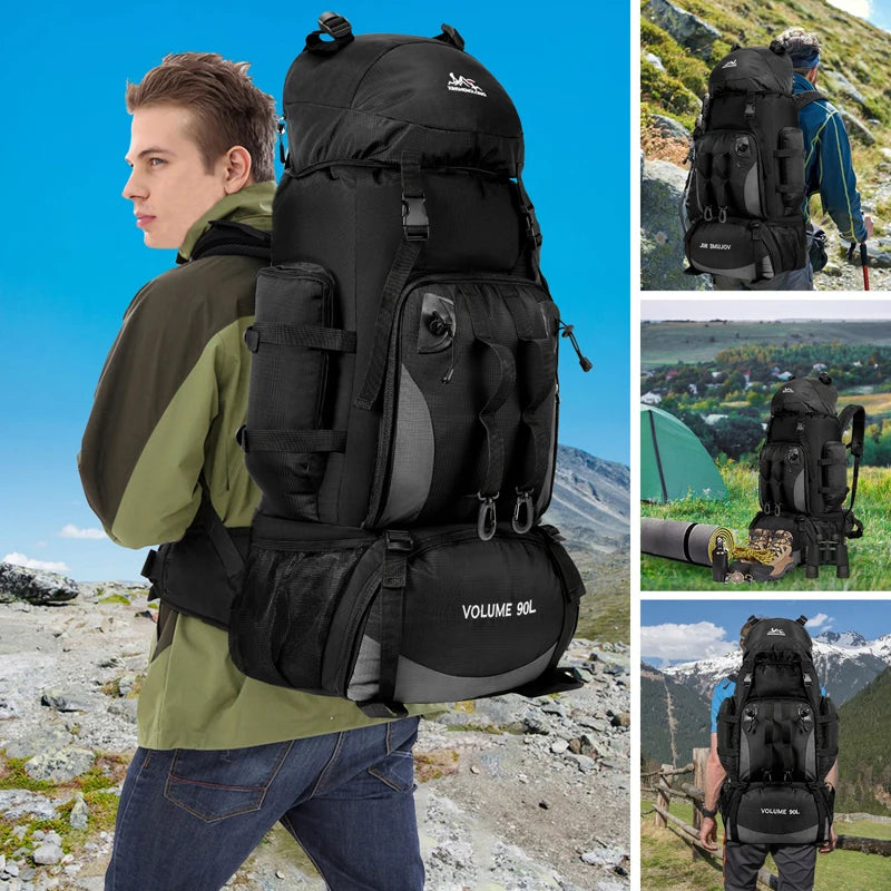 Hiking Backpack 90 L Waterproof Nylon Lightweight Padded Straps