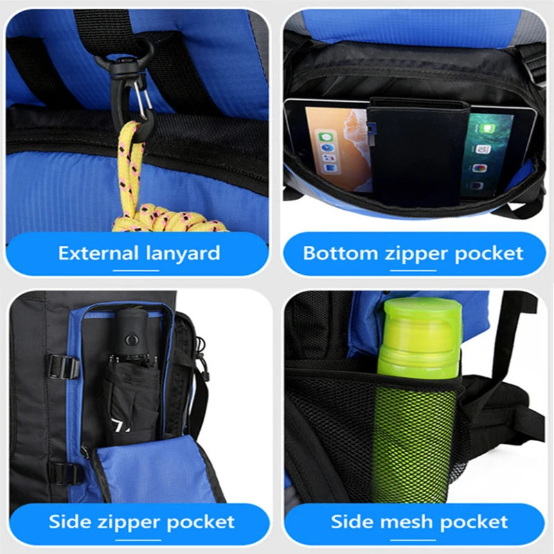 Hiking Backpack 90 L Waterproof Nylon Lightweight Padded Straps