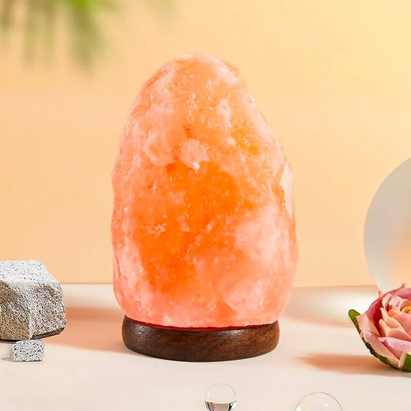 Himalayan Salt Lamp Handcrafted Crystal Warm Glow Wooden Base