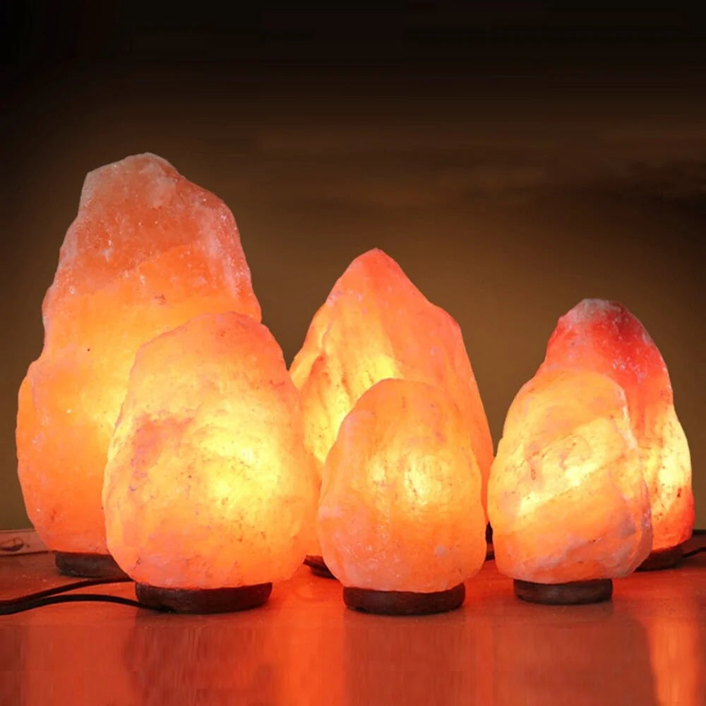 Himalayan Salt Lamp Handcrafted Crystal Warm Glow Wooden Base
