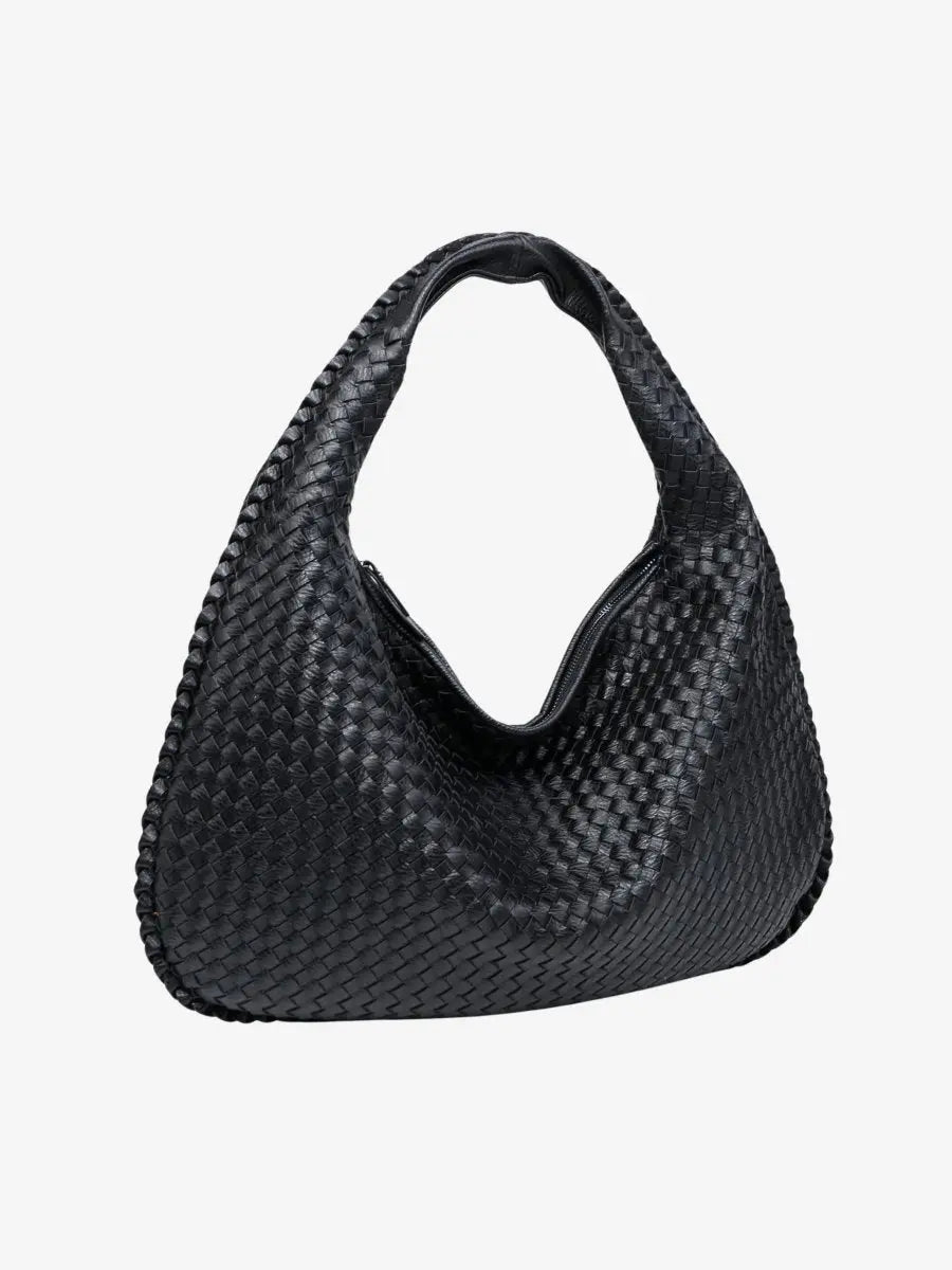Hobo Bag Braided Genuine Leather Zippered Padded Strap