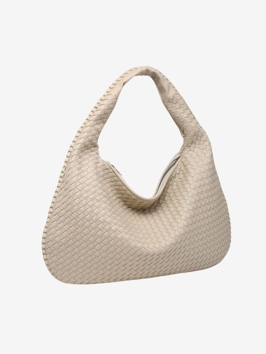 Hobo Bag Braided Leather Curved Silhouette Zipper Closure
