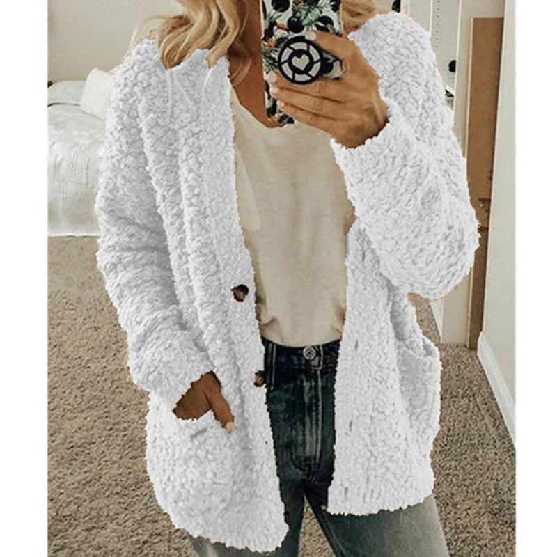 Hooded Fleece Cardigan Open-Front Loose Fit