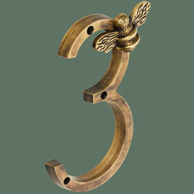 House Number Sign Bee Motif Weatherproof Metal Screw Mount