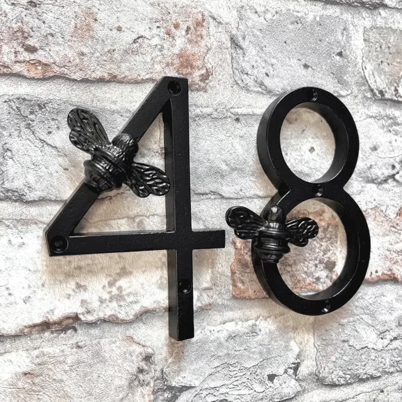 House Number Sign Bee Motif Weatherproof Metal Screw Mount