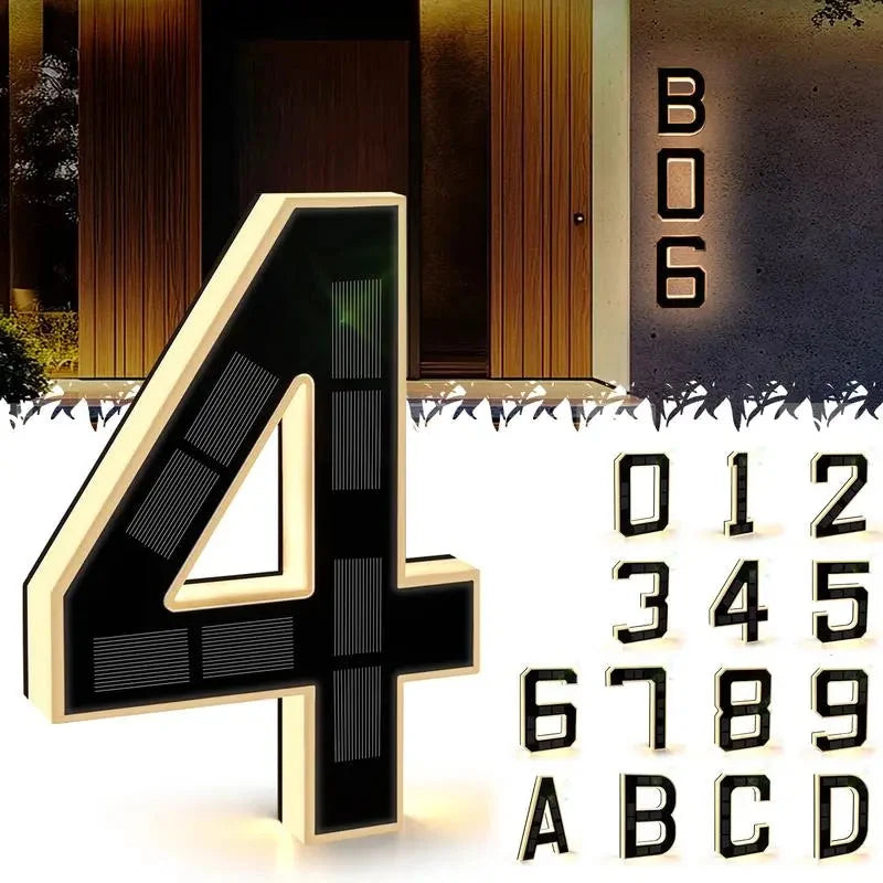 House Number Sign Solar Powered Automatic Dusk Sensor Weather Resistant