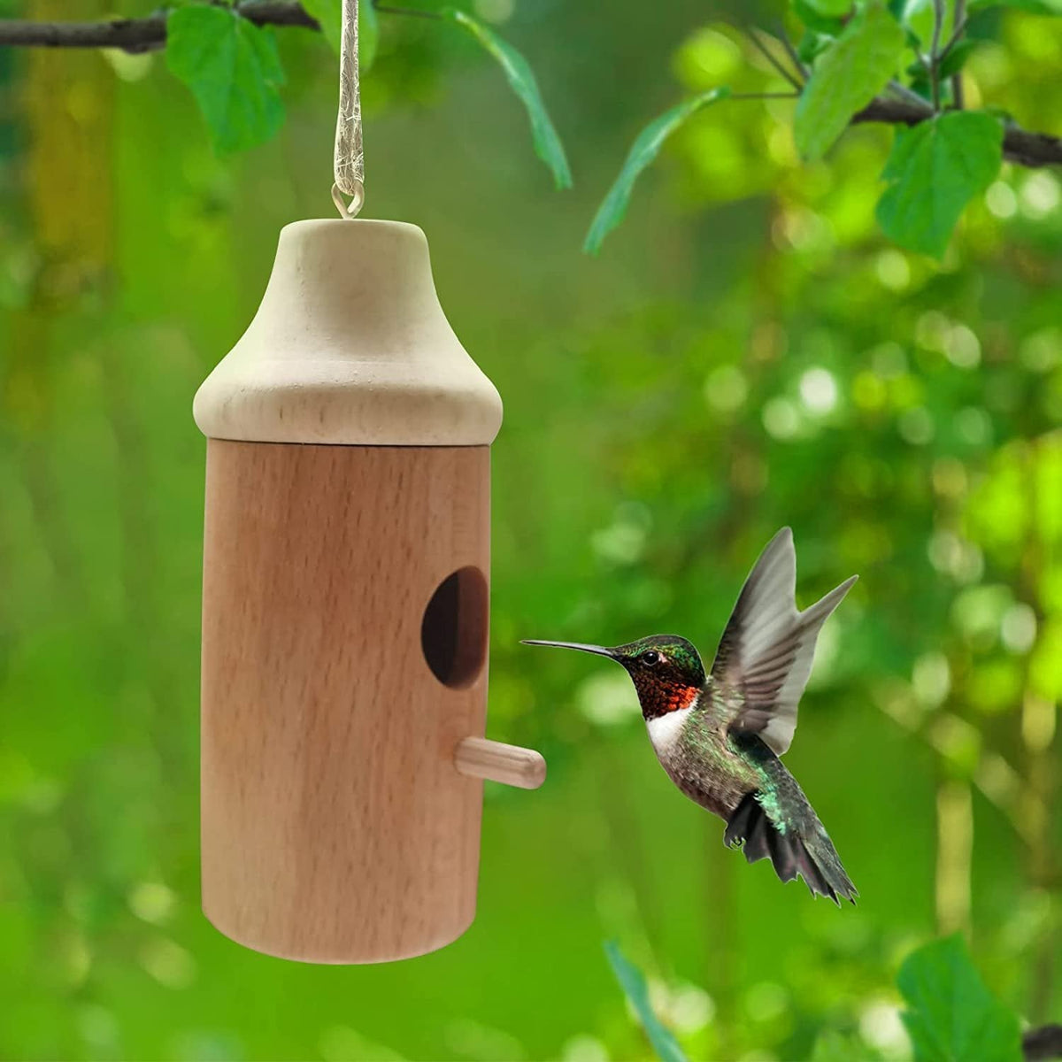 Hummingbird Feeder Natural Wood Precise Entry Hole