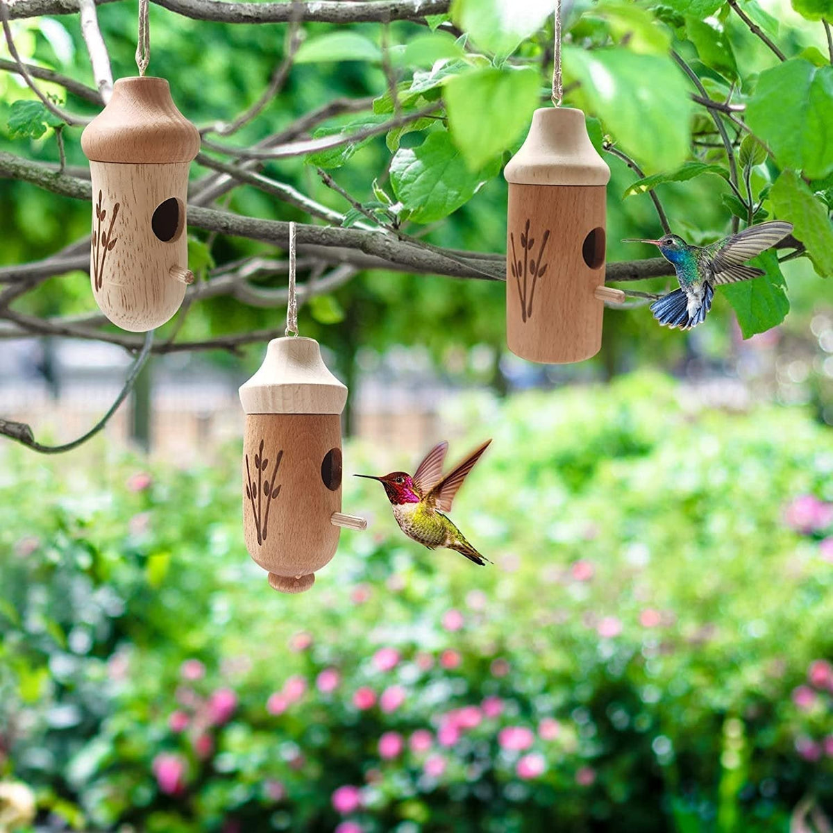 Hummingbird Feeder Natural Wood Precise Entry Hole