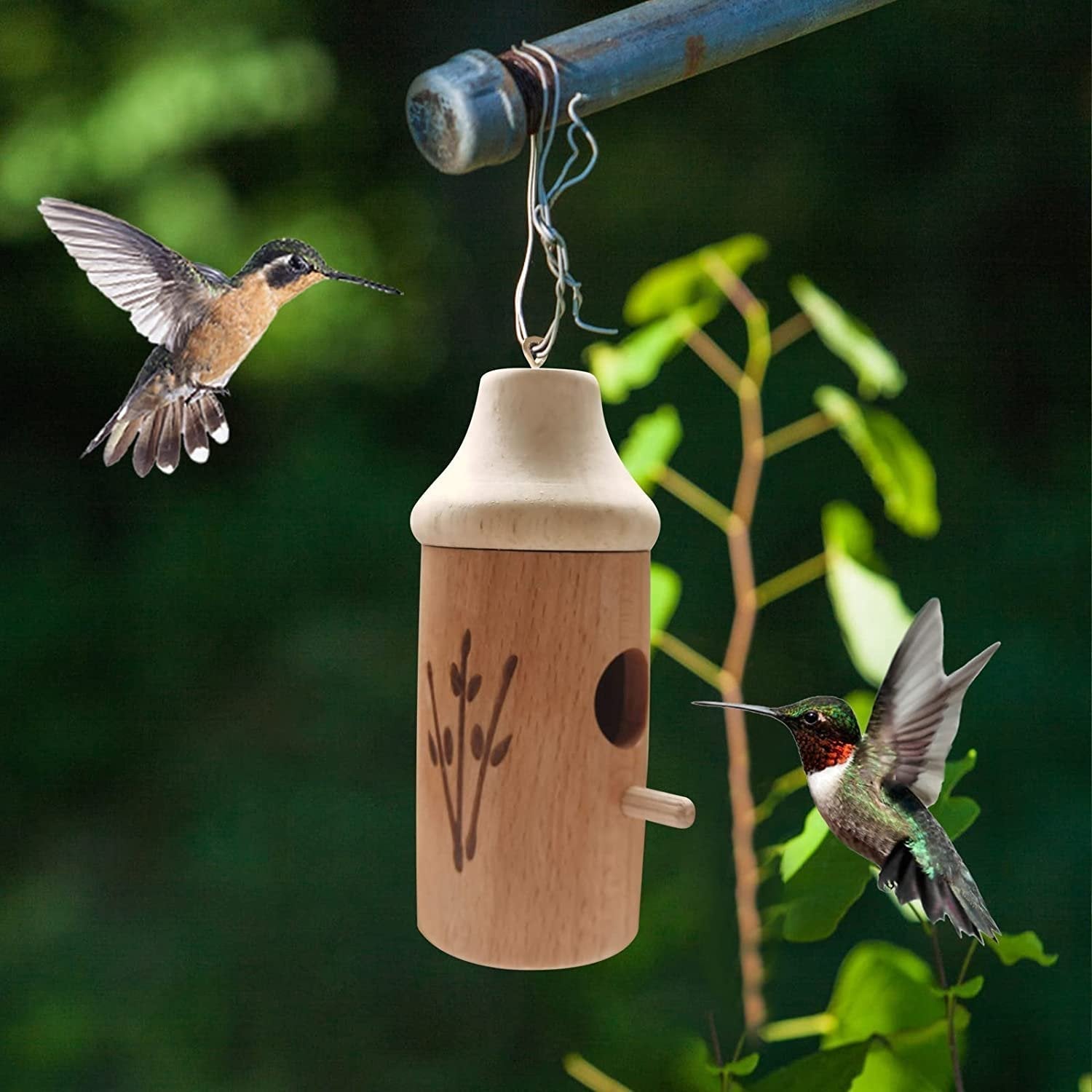 Hummingbird Feeder Natural Wood Precise Entry Hole