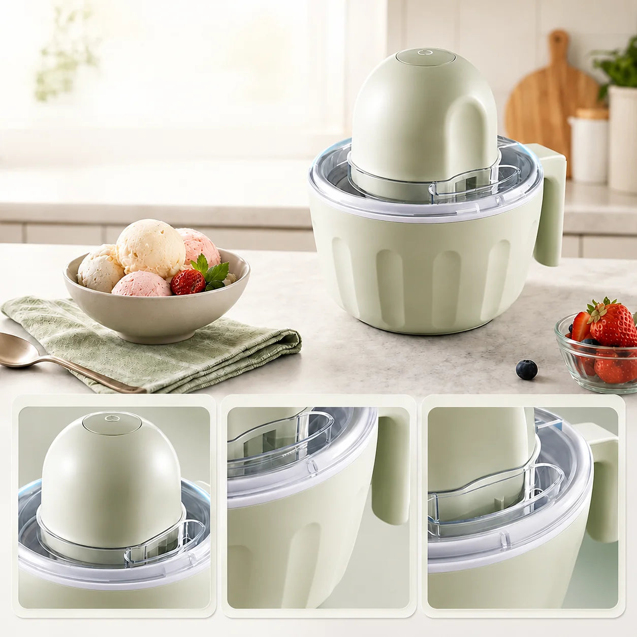 Ice Cream Maker Automatic Stirring Stainless Steel Compact