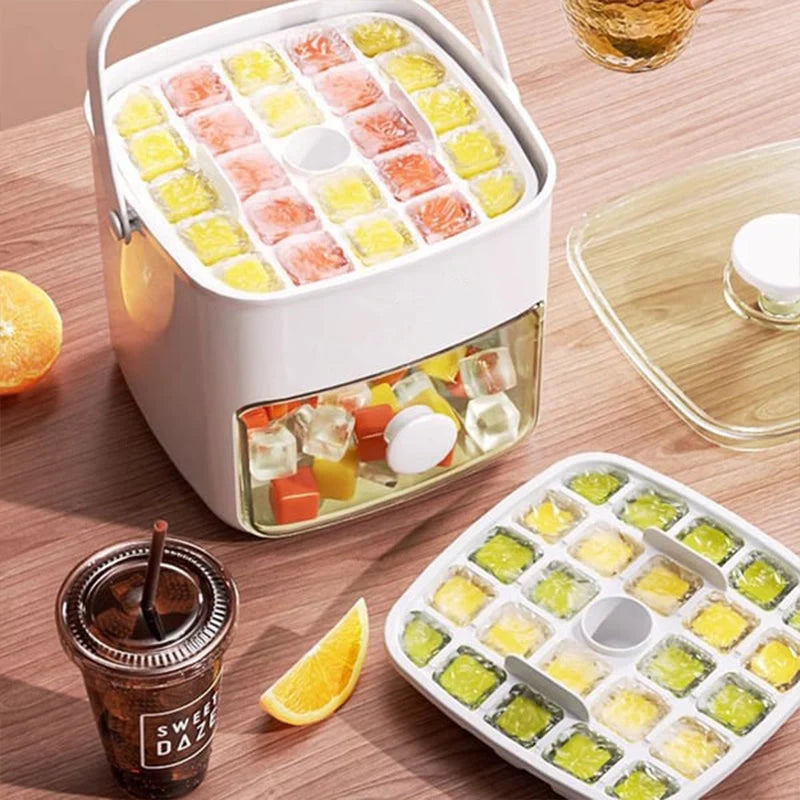 Ice Cube Tray Flexible Pop-Out Storage Box Lid & Handle