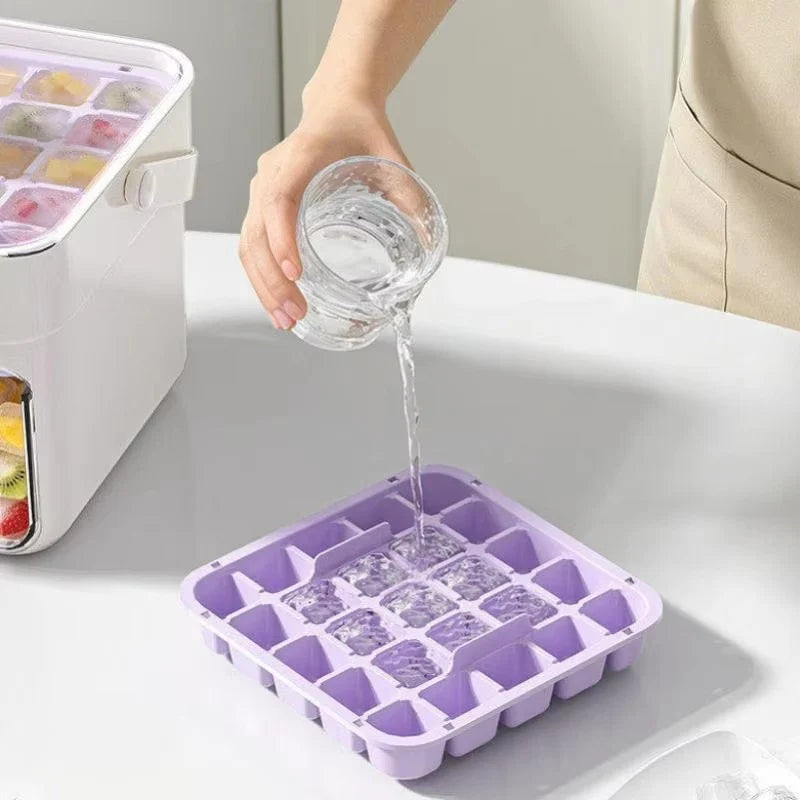 Ice Cube Tray Flexible Pop-Out Storage Box Lid & Handle