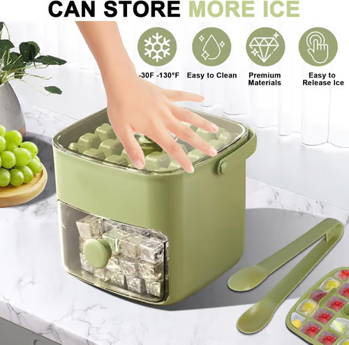 Ice Cube Tray Set Push-Button Release 48-Cube Stackable