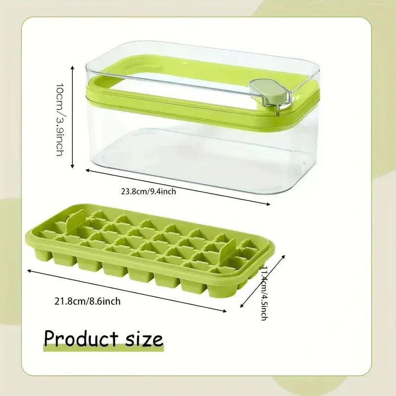 Ice Cube Tray Set Push-Release Lid Stackable 64-Cube Capacity