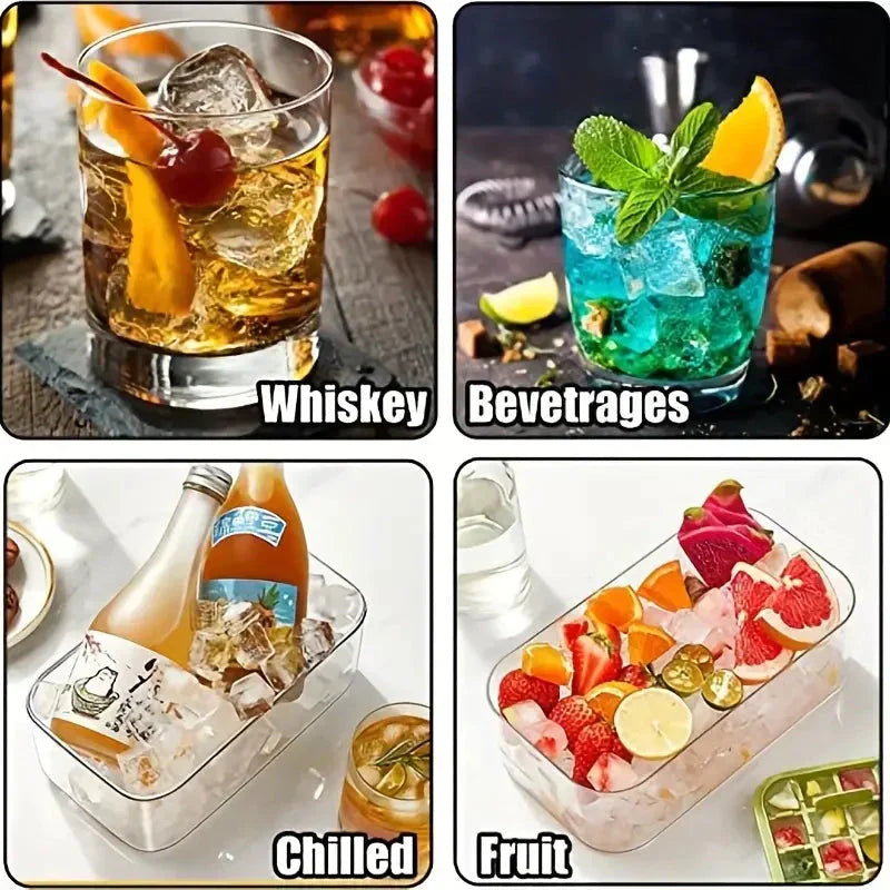 Ice Cube Tray Set Push-Release Lid Stackable 64-Cube Capacity