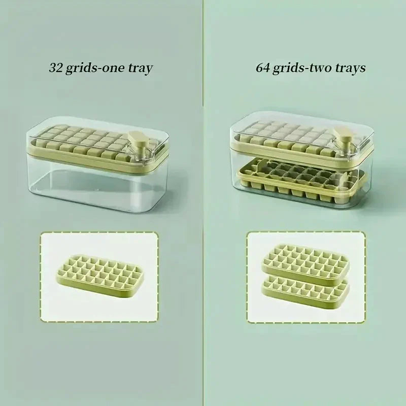Ice Cube Tray Set Push-Release Lid Stackable 64-Cube Capacity