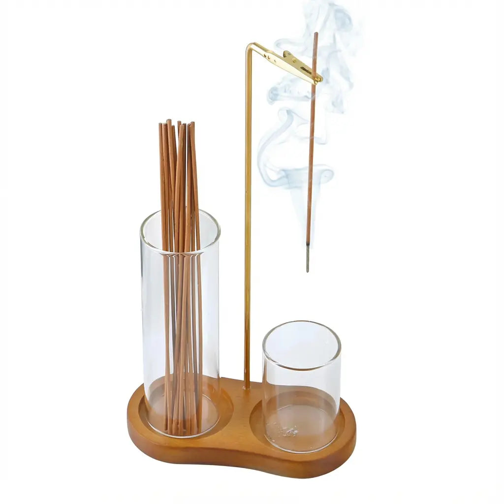 Incense & Candle Holder Wood Base Ash Catcher