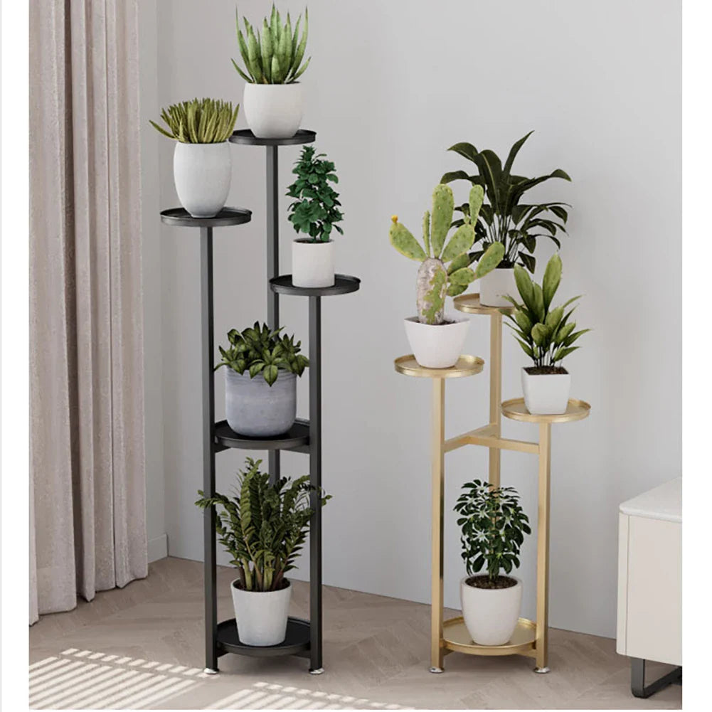 Indoor Plant Shelf Staggered Round Shelves Steel Compact Footprint