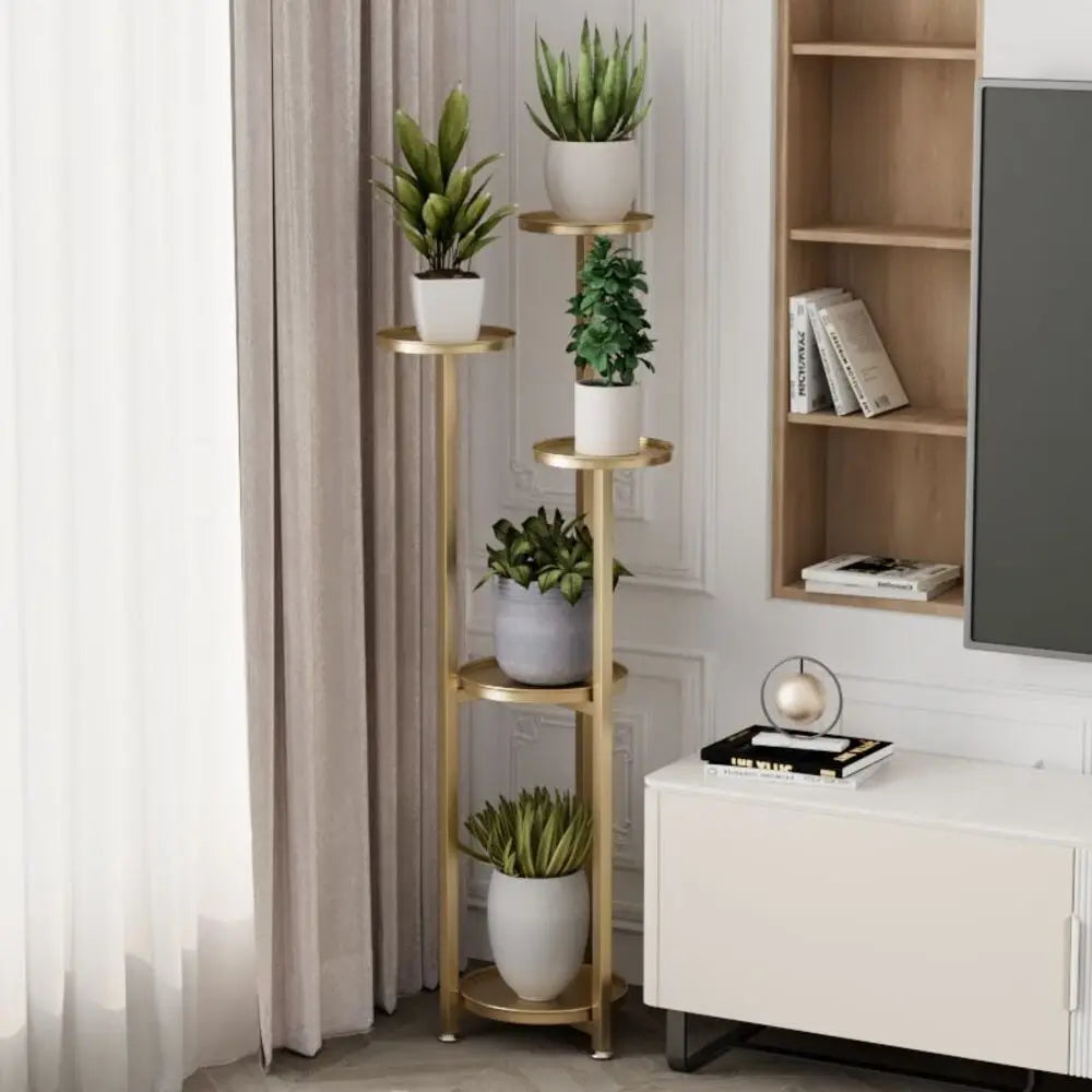Indoor Plant Shelf Staggered Round Shelves Steel Compact Footprint