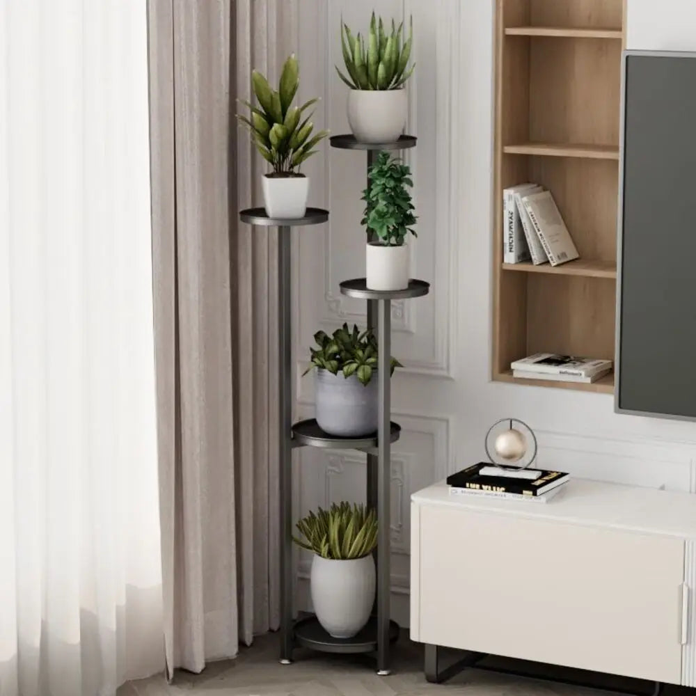 Indoor Plant Shelf Staggered Round Shelves Steel Compact Footprint