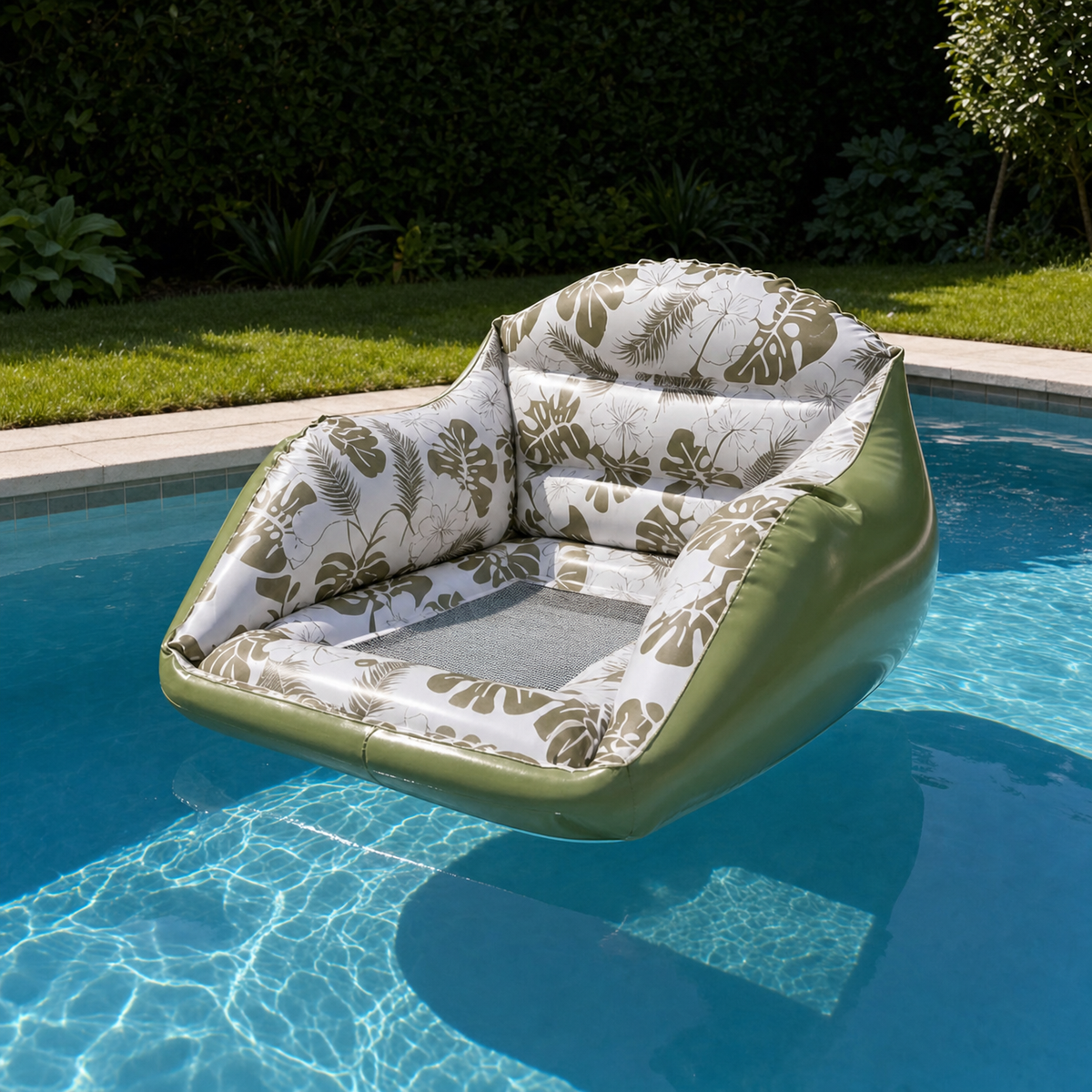 Inflatable Pool Lounge Chair U-Shaped Mesh Seat Puncture-Resistant PVC