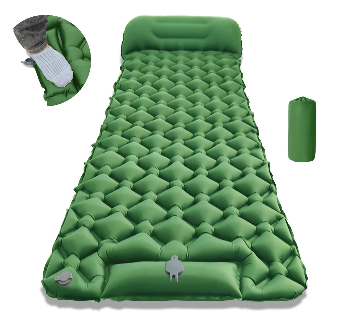 Inflatable Sleeping Mat Integrated Pillow & Foot Pump