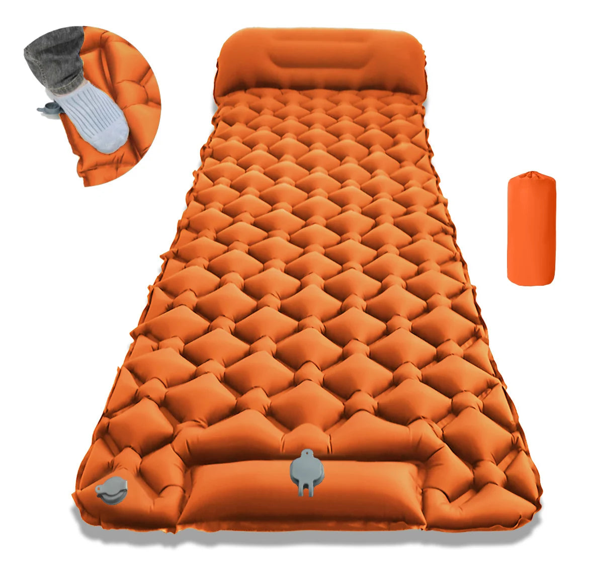 Inflatable Sleeping Mat Integrated Pillow & Foot Pump