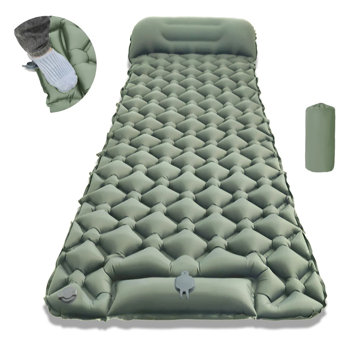 Inflatable Sleeping Mat Integrated Pillow & Foot Pump