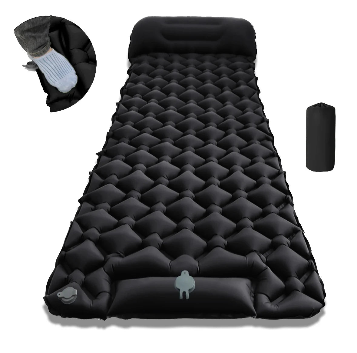 Inflatable Sleeping Mat Integrated Pillow & Foot Pump