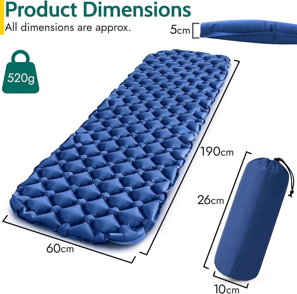 Inflatable Sleeping Pad Ultralight & Packable Ergonomic Air Chambers