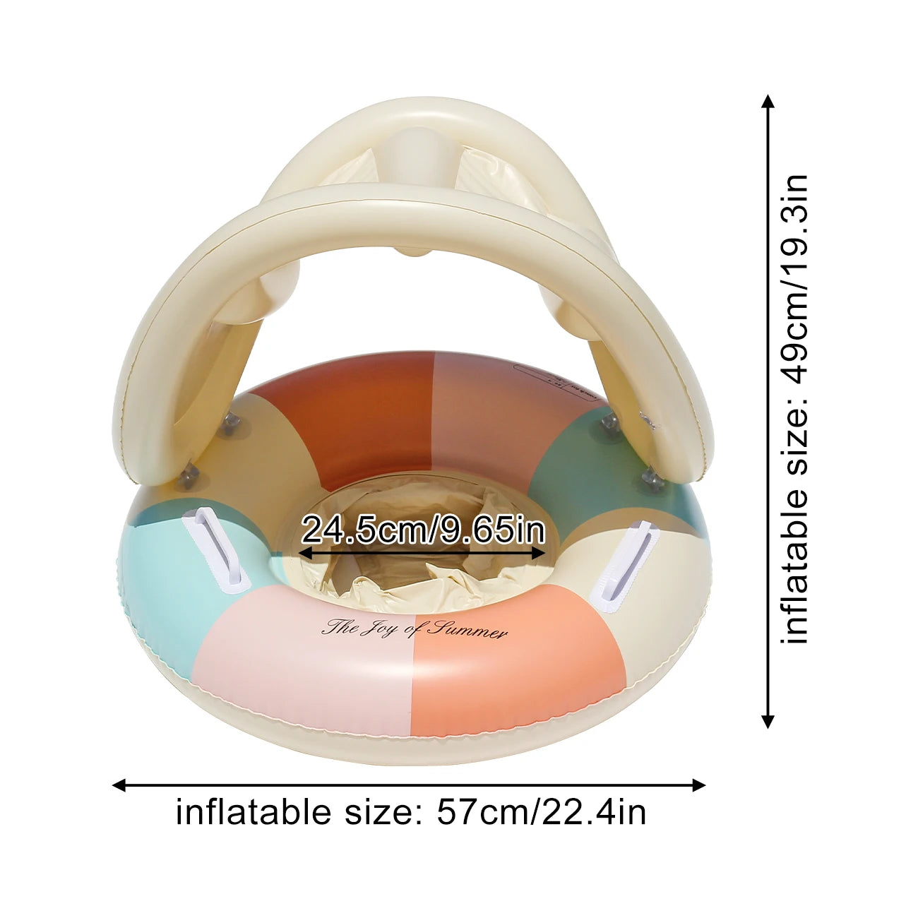 Inflatable Swim Ring Integrated Sunshade & Secure Handles