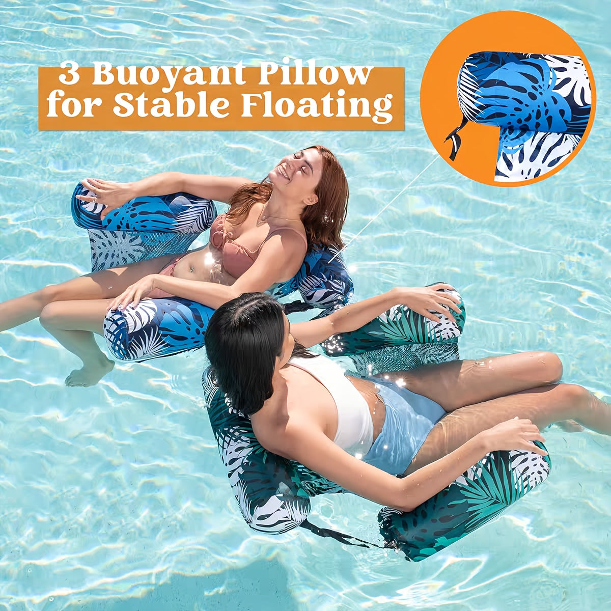 Inflatable Water Hammock Tropical Leaf PVC & Quick-Inflate Valve
