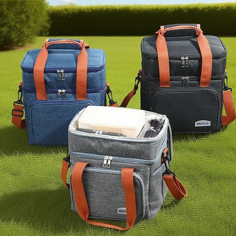 Insulated Cooler Bag Double Compartment Adjustable Shoulder Strap & Handle