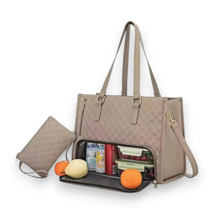 Insulated Lunch Bag Quilted PU Leather Removable Pouch