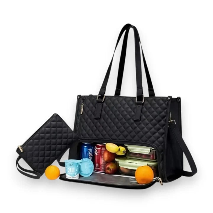 Insulated Lunch Bag Quilted PU Leather Removable Pouch