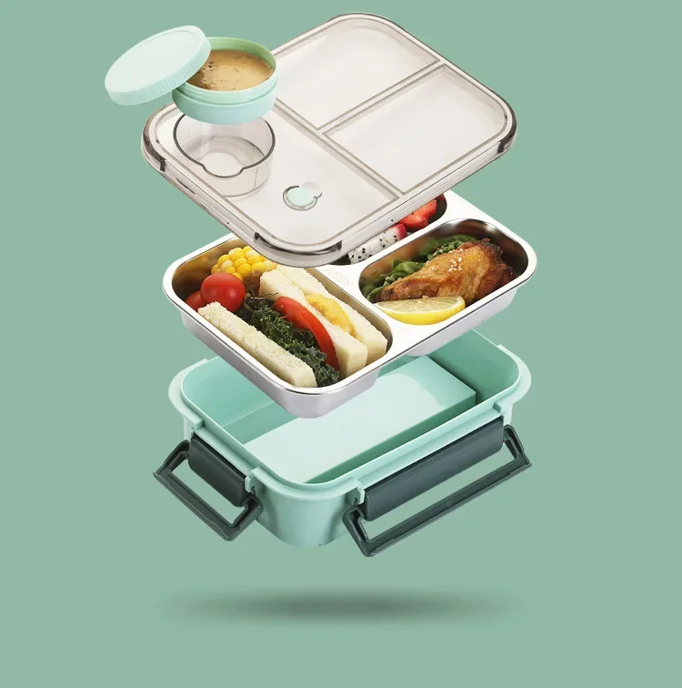 Insulated Lunchbox Stainless Steel Inserts 3 Compartments Leak-Proof