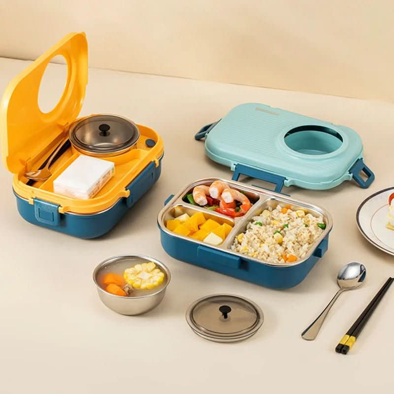 Insulated Lunchbox Stainless Steel Leak-Proof Three Compartments