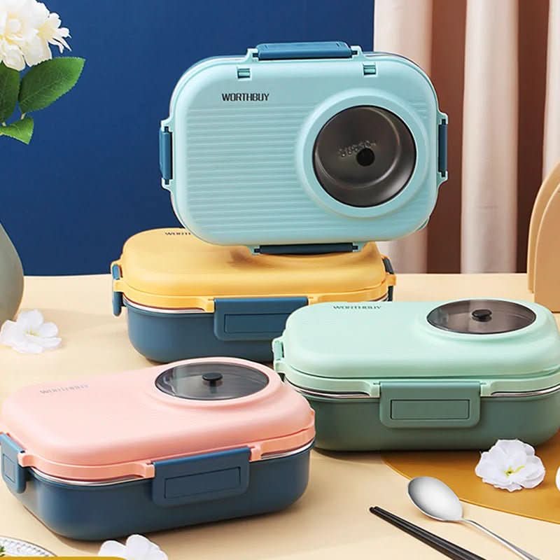 Insulated Lunchbox Stainless Steel Leak-Proof Three Compartments