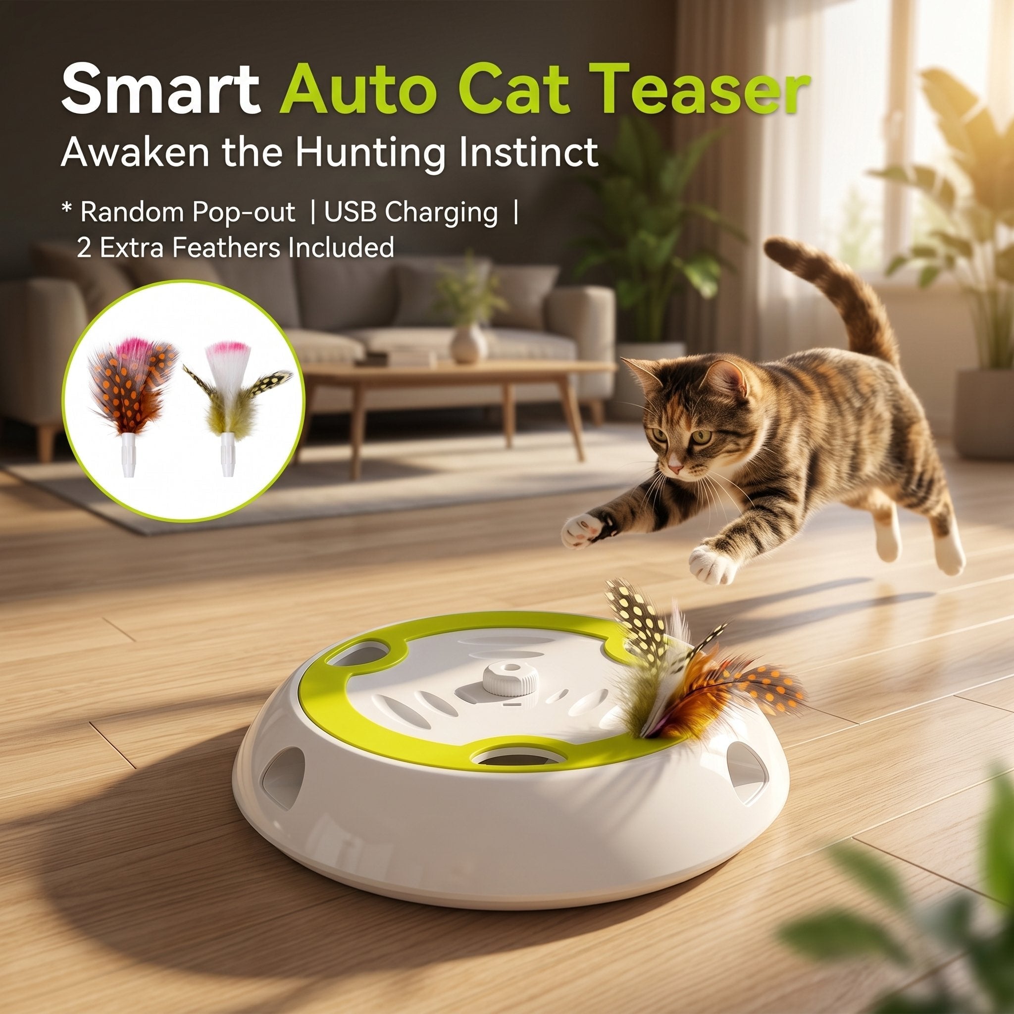Interactive Cat Toy Motion Sensor Feather Pop-Up USB-C Rechargeable