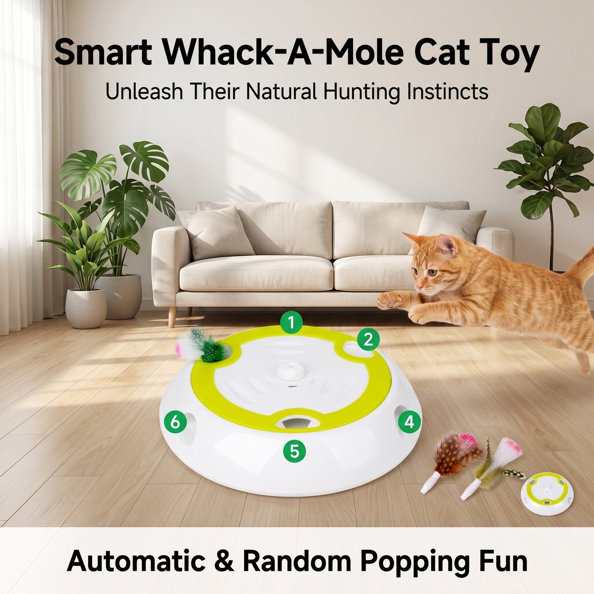 Interactive Cat Toy Motion Sensor Feather Pop-Up USB-C Rechargeable
