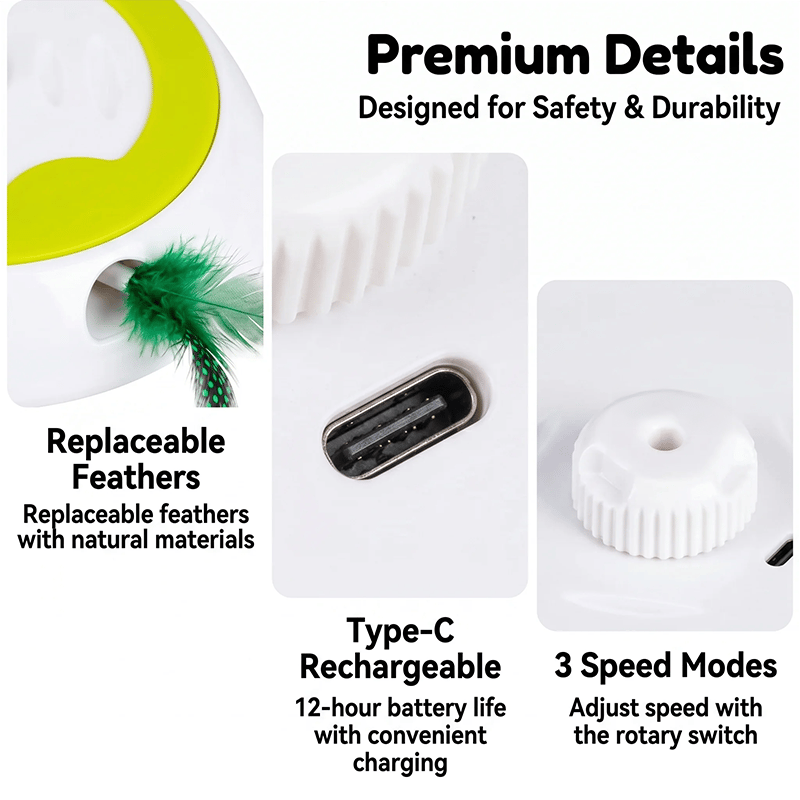 Interactive Cat Toy Motion Sensor Feather Pop-Up USB-C Rechargeable