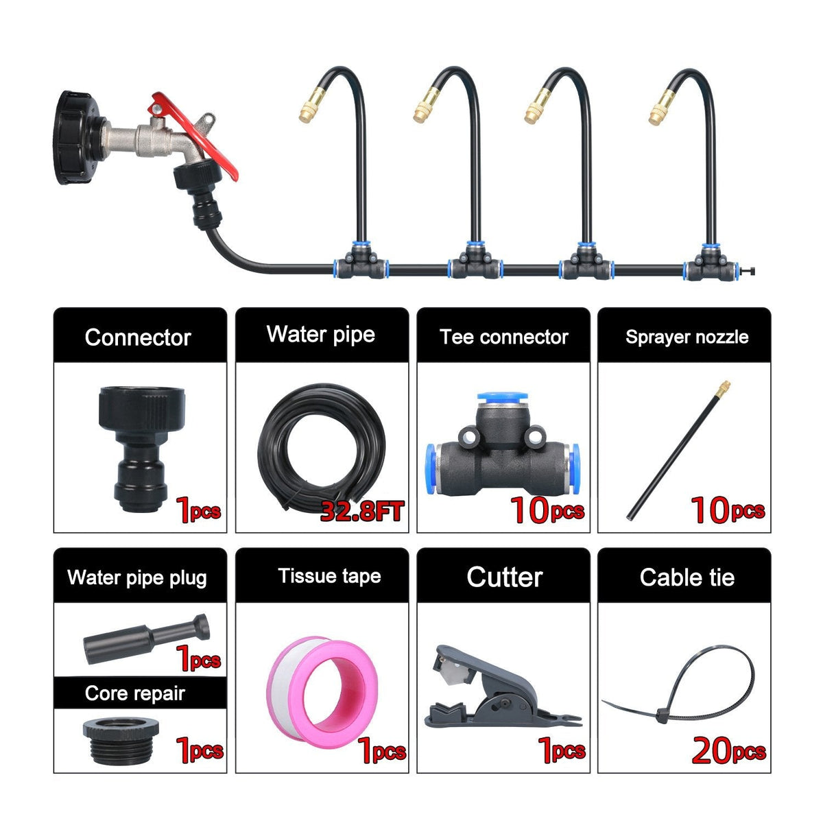 Irrigation System 360° Adjustable Sprayers Tool-Free Installation