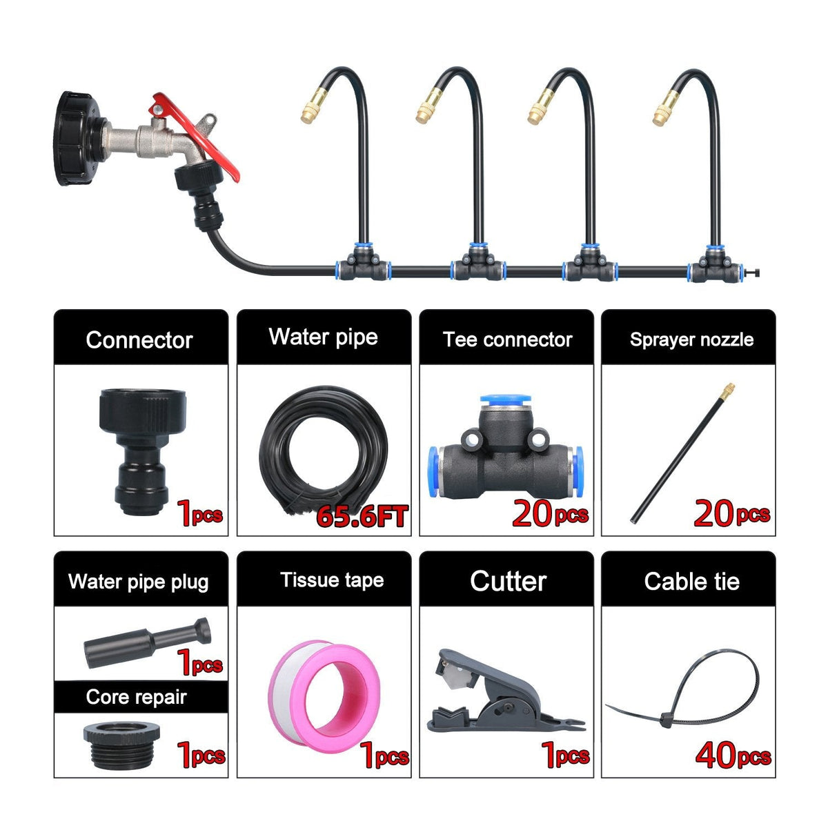 Irrigation System 360° Adjustable Sprayers Tool-Free Installation