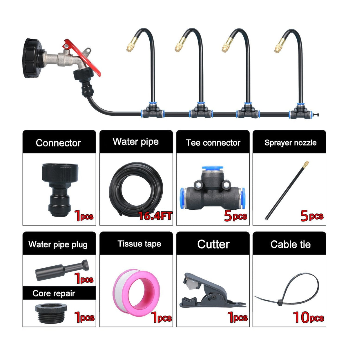 Irrigation System 360° Adjustable Sprayers Tool-Free Installation